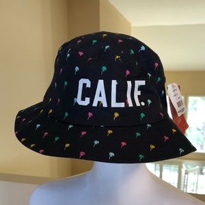 American Needle Bucket Hat, Navy with Multi-colored Palm Trees "CALIF.", New